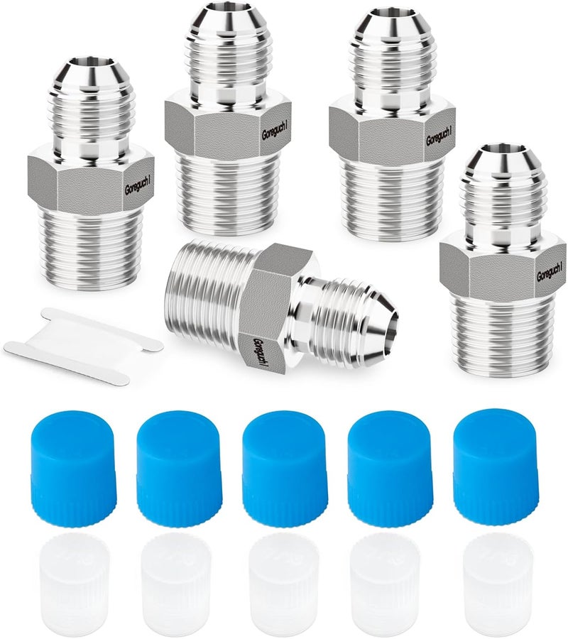 Goraguchi 5PCS 304 Stainless Steel Forging JIC Flare Tube Fittings, 1/4" JIC Male x 1/4" NPT Male, Half Union, with Protection Cover, for Fuel/Airl/Water/Gas/Oil - Image 1